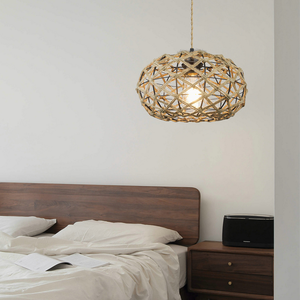 Lampe suspendue en rotin rétro transfrontalière, installation de projet, <span class=keywords><strong>hauteur</strong></span> réglable, LED à intensité variable, salon, chambre à coucher, chevet - Product Image 4