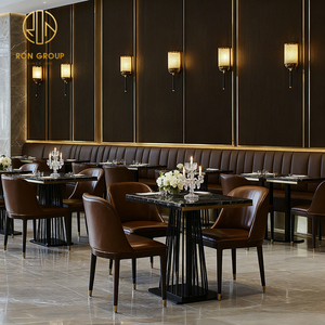 ชุดเฟอร์นิเจอร์โต๊ะเก้าอี้โซฟาบูธสำหรับร้านกาแฟร้านอาหารหินสังเคราะห์ทรงสี่เหลี่ยมแบบกำหนดเองสุดหรูหุ้มหนัง - Product Image 6