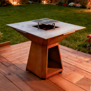Modern Corten Steel Tabletop BBQ Grill Outdoor Charcoal <b>Fire</b> <b>Pit</b> Portable Matte Finished Multifunctional <b>Camping</b> Party Piezo - Product Image 5
