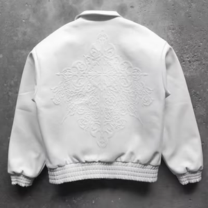Veste de moto à la mode en gros pour hommes fabricant logo personnalisé en relief veste Varisty en cuir véritable pour hommes - Product Image 6