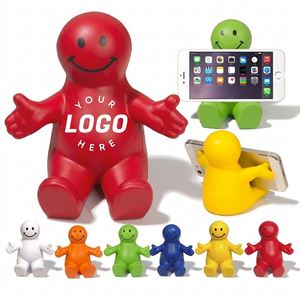 Pelota Antiestrés con Logotipo Personalizado de Hombre Sonriente y Soporte para Teléfono, Base de Escritorio de PU para Regalo Promocional - Product Image 1