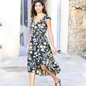 Vestido curto floral aberto nas costas para mulheres, vestido sem costas maxi boêmio solto e ajustável e com estilo