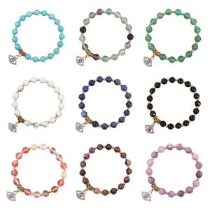 Thời Trang Mạ Vàng Mắt Ác Mặt Dây Chuyền Vòng Đeo Tay Cho Phụ Nữ Người Đàn Ông Quyến Rũ 8Mm Howlite Đá Quý Braceletsjewelry - Product Image 6