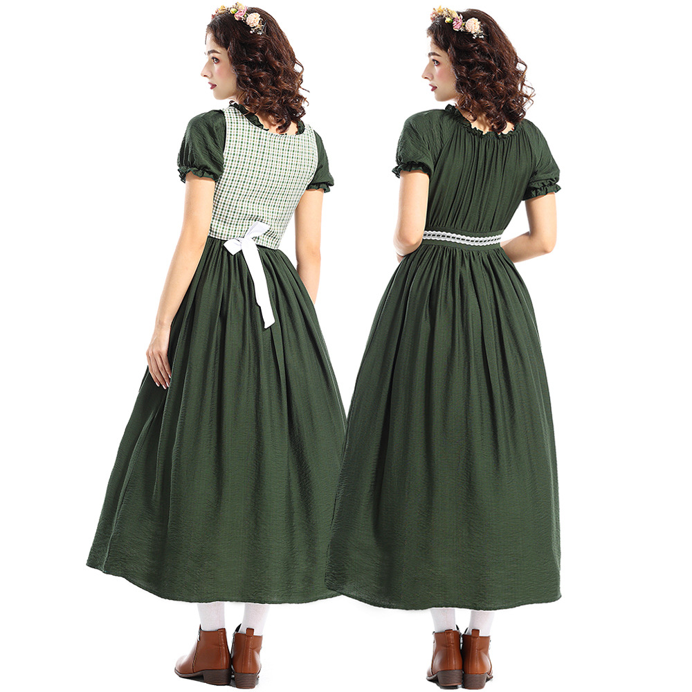 Dark Green Cotton Colonial Prairie Costume Women Pastoral Plaid Dress  Victorian Medieval Style Halloween Christmas TV Character| Alibaba.com