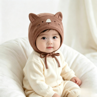 Bonnet bébé brodé renard de dessin animé, en coton doux, avec cache-oreilles, couleur unie, unisexe, pour nouveau-né et nourrisson, usage quotidien