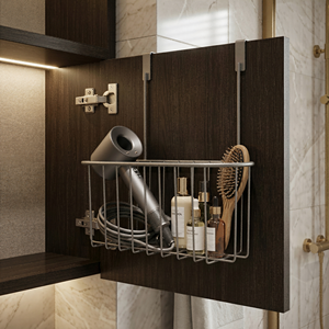 Étagère de rangement suspendue pour portes d'armoires de salle de bain, fixation murale sans perçage, en métal étanche, design moderne et créatif pour la maison - Product Image 1