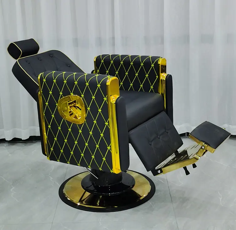 Hair salon luxury black gold heavy duty hydraulic pump men's modern barber chair