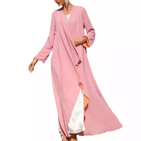 Nouvelles Collections 2026 : Abaya Longue en Chiffon Tissé Uni Réversible, Manches Longues, pour Femme Musulmane – Robe d'Été