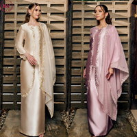 Cape en organza Baju Kurung avec broderie florale, ensemble robe intérieure en satin, tenue élégante pour mariage malaisien et demoiselle d'honneur pour femmes