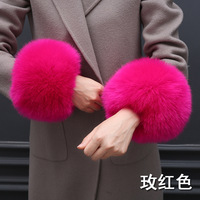 Peluche naturelle en fausse fourrure de renard pour femme, accessoire de styliste, manches, poignets chauds, solide, pour l'hiver