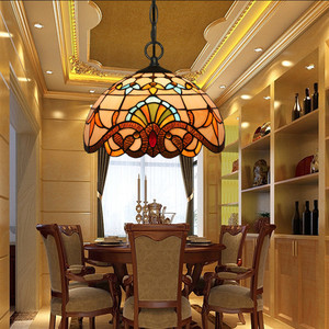 Tiffany European Retro Pendant <b>Light</b> Glass Iron Chandelier For <b>Dining</b> Room Bedroom Bar Cafe - Product Image 2