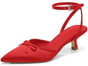 Dames Marineblauwe Puntige Neus Slingback Kitten Hakken Strik Enkelband Jurk Schoenen Voor Kantoor, Bruiloft En Feest - Product Image 6