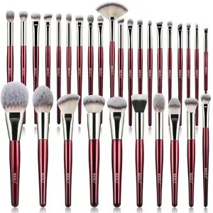 Hoge Kwaliteit Low Moq Veganistisch Synthetisch Haar Hout Handvat Rode Make-Up Borstels Cosmetische Custom Private Label Make-Up Borstel Set