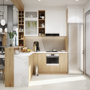 Meubles de cuisine avec rangement intelligent |   Étagères ouvertes en bois de pin pour cuisine, armoires à façade vitrée, résistantes à l'eau, écologiques, design moderne - Product Image 1