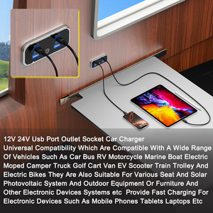 Chargeur de voiture réversible avec interrupteur tactile, 4 ports USB, double QC PD, 12/24 V, <span class=keywords><strong>adaptateur</strong></span> de prise pour van, siège, camping-car - Product Image 4