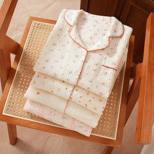 [Crepe Diary] Chemises <span class=keywords><strong>de</strong></span> <span class=keywords><strong>nuit</strong></span> longues pour femmes, 100% <span class=keywords><strong>coton</strong></span> tissé imprimé, double couche, col rabattu, manches longues - Product Image 3