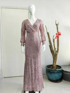Primavera Classing Style Envío rápido Vestidos verdes Mujeres Vestido de noche largo Manga larga Señoras Vestido informal - Product Image 5