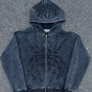 Custom Manufacturer Zipper up Streetwear Oversized Boxy Embroidery Patch Acid Washed Zip Heavyweight <b>Hoodie</b> - Product Image 1