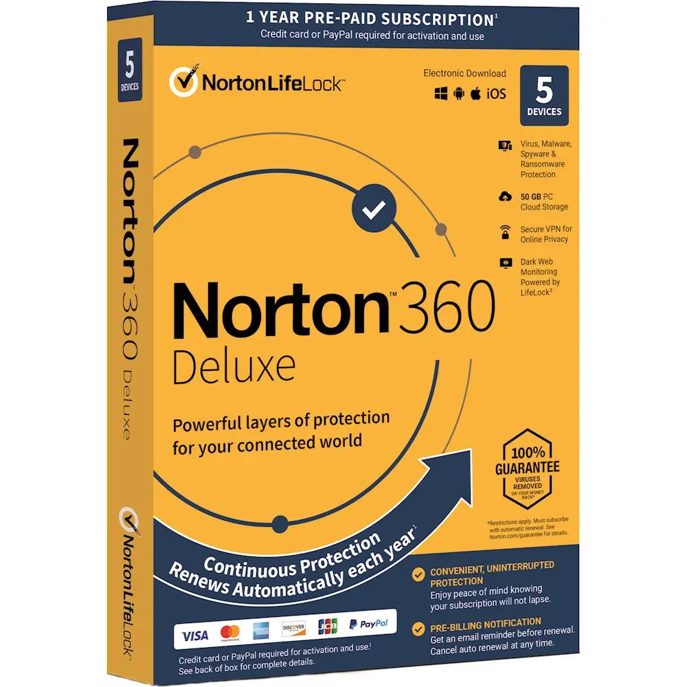 Norton Security Deluxe (5 Stück 1 Jahr Bind Key)24/7 Online-E-Mail-Lieferung Globale Universal Antivirus-Software