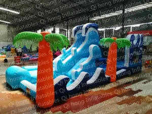 Оптовая продажа, надувной Голубой дельфин из нейлоновой ткани для прыжков, надувной маленький батут с горкой для детей