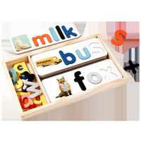 Jouet éducatif transfrontalier pour enfants boîte en bois mot Puzzle carte de reconnaissance de l'alphabet anglais correspondant pour l'apprentissage précoce