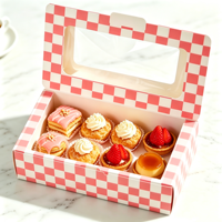 Boîte à pâtisserie rose à carreaux de qualité alimentaire en gros, jetable, pour donuts, biscuits, macarons, emballage de boulangerie avec fenêtre