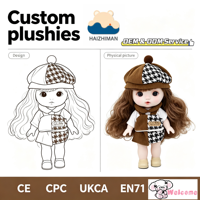 Poupée en peluche personnalisée pour fille, jouet à habiller aux cheveux longs avec tenue et béret, fabricant OEM ODM en gros
