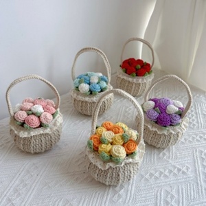 Panier de fleurs en tricot fini, rose en pot, fleur artificielle faite à <span class=keywords><strong>la</strong></span> main, ornement, décoration de table, cadeau, fleur au crochet - Product Image 2