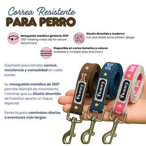 Correa para Perro de Nailon Resistente Yommy con Diseño de Hueso y Patrón Impreso, Mosquetón Metálico de 360 Grados - Product Image 2