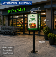 Enseigne lumineuse solaire LED commerciale pour magasin indépendant, signalisation extérieure avec cadre en aluminium étanche et éclairage LED