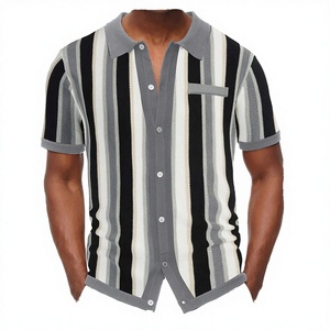 Camiseta de Verano para Hombre, de Alta Calidad, Antiarrugas, 100% Algodón, Manga Corta, Cuello Solapa, a Rayas, Informal, Tejida - Product Image 2