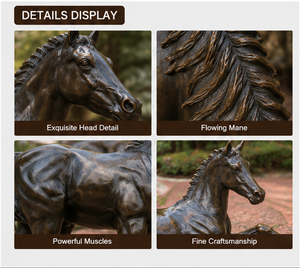 Scultura BSA in Bronzo Scuro Anticato: Famiglia di Cavalli Realistici, Statua in Metallo di Tre Cavalli per Cortile, Villa e Paesaggio di Lusso - Product Image 3