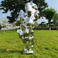Sculptures abstraites en métal miroir, grandes sculptures en acier inoxydable, ornements en pierre de Taihu de haute qualité, sur mesure pour l'extérieur