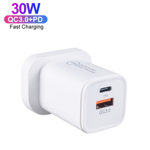 Spina UK Mini 30W ricarica rapida adattatore da viaggio doppia porta USB tipo <span class=keywords><strong>C</strong></span> + USB un QC3.0 caricatore da parete per cellulare da viaggio adattatore - Product Image 3