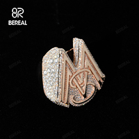 Bague personnalisée en moissanite avec initiale, sertie de diamants, testée au diamant, argent 925, coupe ronde brillante, bague de mariage, bijoux pour homme