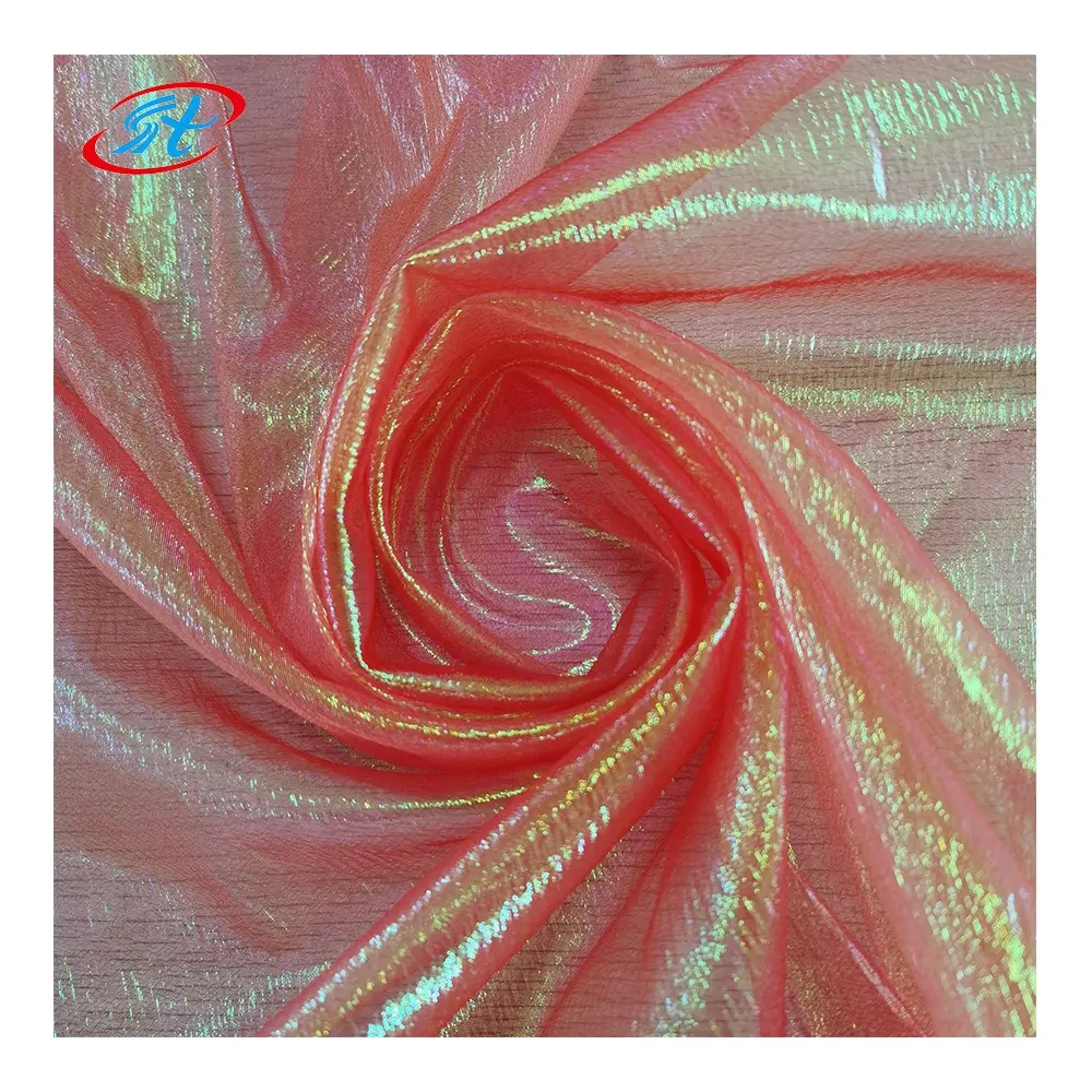 Wholesale crepe organza fabric Mikado two tone color iridescent tulle fabric for lolita dress wedding decoration