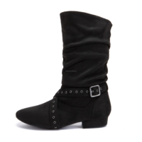 Nouvelle Arrivée LUOQIAO Chaussures de Jazz Noires en Daim pour Femme, Bottes de Danse Montantes à Talon Bas, Semelle Souple, Talon de 1 cm, Modèle L684