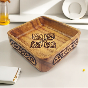 Piatto Quadrato Piccolo in Legno di Acacia Fatto <span class=keywords><strong>a</strong></span> <span class=keywords><strong>Mano</strong></span>, Biodegradabile, Classico per Matrimoni, per Frutta Secca e Snack - Product Image 6
