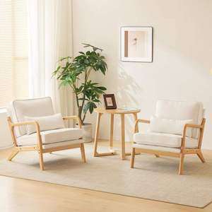 Mid Century Modern Home <b>Accent</b> <b>Chair</b> with Lumbar Pillow Natural White Linen Fabric for Dining Bedroom Lounge Living Room Use - Product Image 6