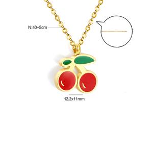 ผู้ผลิตเครื่องประดับสแตนเลสสตีลแบบกำหนดเอง สร้อยคอเชอร์รี่เคลือบสีแดงหวาน สร้อยคอจี้ชุบทอง 18k - Product Image 4