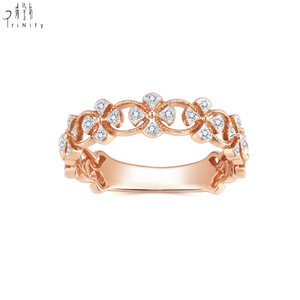Joyería fina de moda más popular, anillos apilables clásicos de oro rosa de 18 quilates con diamantes naturales, diseño de trébol de media eternidad para mujer - Product Image 3