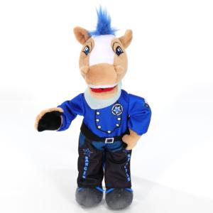Peluche Cheval Ranger à Crinière Bleue OEM ODM, Mascotte <span class=keywords><strong>Poney</strong></span> en Uniforme Western, Jouet en Peluche Personnalisé, Souvenir d'Équipe Sportive - Product Image 1
