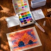 Ensemble de peinture à l'aquarelle solide miniature portable de 20 couleurs, kit d'art de voyage compact, ensembles de peinture avec pinceau pour étudiants