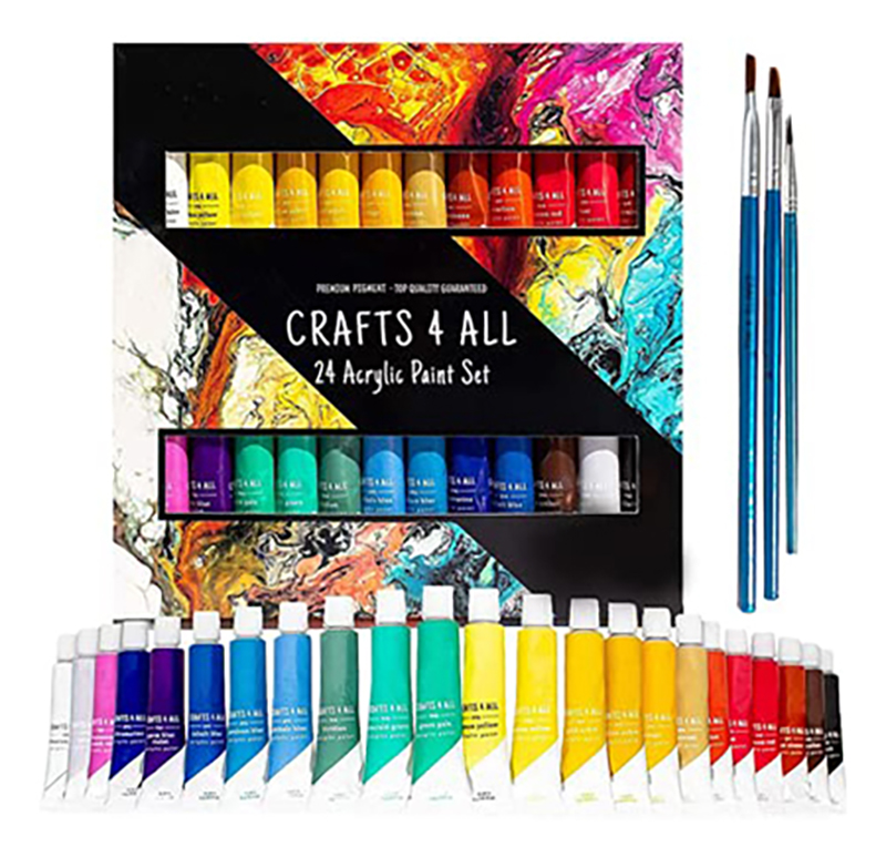 Das ungiftige Acrylfarben set enthält 12er-Pack mit 12ml Farben und 3 Kunst pinseln für Erwachsene und Kinder