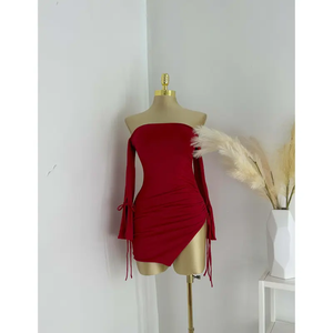 Abito Sexy a maniche lunghe con collo a una spalla per Mini abito da donna a doppio strato - Product Image 3