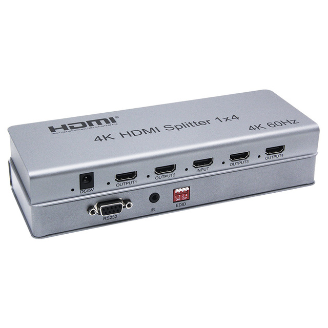 High Quality Metal Housing 4K 60Hz HDMI Splitter 1x4 with EDID RS232