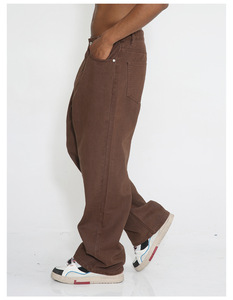 Los últimos pantalones vaqueros marrones ajustados para hombre, estilo callejero con cintura media, Vaqueros pesados lavados ligeros, Ajuste Recto de calidad - Product Image 3
