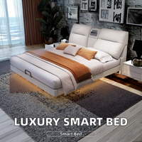 Luxuriöses Kingsize-Bett mit LED-Beleuchtung, Smart-Multifunktions-TV, HD-Projektor – Moderner verstellbarer Holzrahmen, Leder, 3 Jahre Garantie