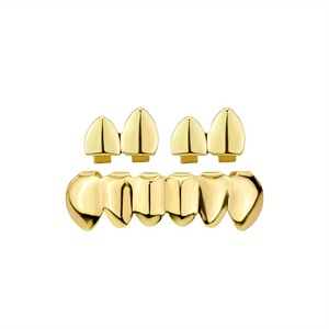 ชุดกริลล์ซทอง 14K สำหรับผู้ชาย ชุดฮิปฮอปสำหรับงานปาร์ตี้ เครื่องประดับแบบเรียบหรู ดีไซน์เรขาคณิต หยก ยี่หวู รุ่น ZH-09 - Product Image 2