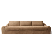 Europäischer Stil Luxus-Ledersofa-Set Wohnzimmer-Couch Möbel mit Rollarmlehnen Niedrige Plüschkissen Villa Innenbereich Langlebig